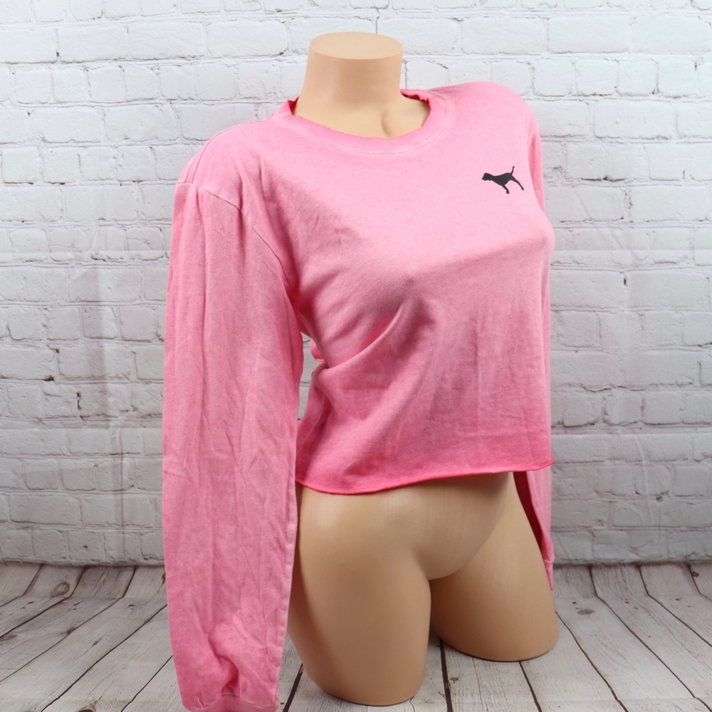 VS PINK Logo Long Sleeve Crop tee shirt Top ombré - Picture 4 of 8